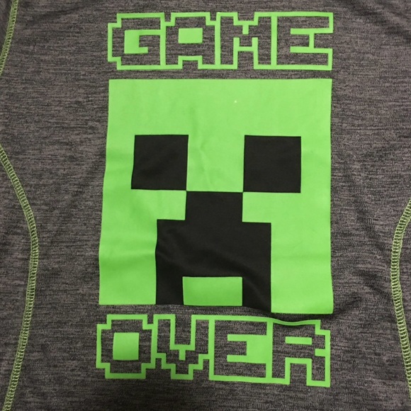 Mojang Minecraft Short sleeve video game shirt game over jinx gray green LG - Picture 2 of 5